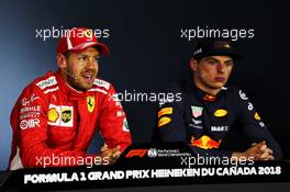 (L to R): Sebastian Vettel (GER) Ferrari and Max Verstappen (NLD) Red Bull Racing in the post qualifying FIA Press Conference. 09.06.2018. Formula 1 World Championship, Rd 7, Canadian Grand Prix, Montreal, Canada, Qualifying Day.