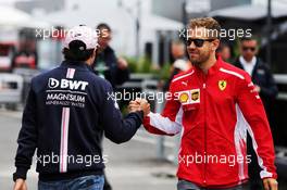 (L to R): Sergio Perez (MEX) Sahara Force India F1 with Sebastian Vettel (GER) Ferrari. 07.06.2018. Formula 1 World Championship, Rd 7, Canadian Grand Prix, Montreal, Canada, Preparation Day.