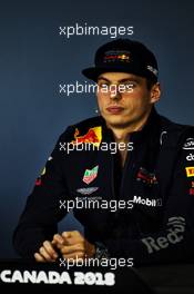 Max Verstappen (NLD) Red Bull Racing in the FIA Press Conference. 07.06.2018. Formula 1 World Championship, Rd 7, Canadian Grand Prix, Montreal, Canada, Preparation Day.