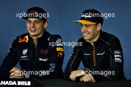 (L to R): Max Verstappen (NLD) Red Bull Racing with Stoffel Vandoorne (BEL) McLaren in the FIA Press Conference. 07.06.2018. Formula 1 World Championship, Rd 7, Canadian Grand Prix, Montreal, Canada, Preparation Day.