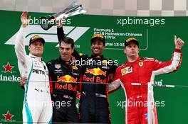 The podium (L to R): Valtteri Bottas (FIN) Mercedes AMG F1, second; Daniel Ricciardo (AUS) Red Bull Racing, race winner; Kimi Raikkonen (FIN) Ferrari, third. 15.04.2018. Formula 1 World Championship, Rd 3, Chinese Grand Prix, Shanghai, China, Race Day.