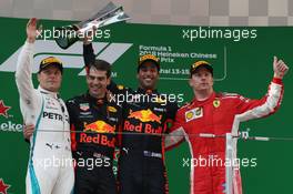 1st place for Daniel Ricciardo (AUS) Red Bull Racing RB14, 2nd for Valtteri Bottas (FIN) Mercedes AMG F1 and 3rd place Kimi Raikkonen (FIN) Ferrari SF71H. 15.04.2018. Formula 1 World Championship, Rd 3, Chinese Grand Prix, Shanghai, China, Race Day.