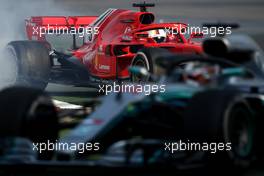 Max Verstappen (NLD) Red Bull Racing and Sebastian Vettel (GER) Scuderia Ferrari collide during the race 15.04.2018. Formula 1 World Championship, Rd 3, Chinese Grand Prix, Shanghai, China, Race Day.