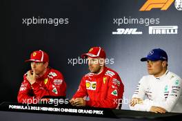The post qualifying FIA Press Conference (L to R): Kimi Raikkonen (FIN) Ferrari; Sebastian Vettel (GER) Ferrari; Valtteri Bottas (FIN) Mercedes AMG F1. 14.04.2018. Formula 1 World Championship, Rd 3, Chinese Grand Prix, Shanghai, China, Qualifying Day.