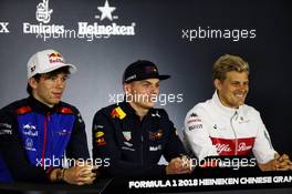The FIA Press Conference (L to R): Pierre Gasly (FRA) Scuderia Toro Rosso; Max Verstappen (NLD) Red Bull Racing; Marcus Ericsson (SWE) Sauber F1 Team. 12.04.2018. Formula 1 World Championship, Rd 3, Chinese Grand Prix, Shanghai, China, Preparation Day.