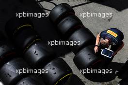 Pirelli tyre technicians. 11.05.2018. Formula 1 World Championship, Rd 5, Spanish Grand Prix, Barcelona, Spain, Practice Day.