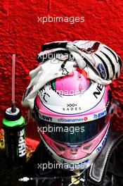 The helmet of Sergio Perez (MEX) Sahara Force India F1 on the grid. 13.05.2018. Formula 1 World Championship, Rd 5, Spanish Grand Prix, Barcelona, Spain, Race Day.