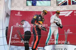 Max Verstappen (NLD) Red Bull Racing celebrates his third position on the podium with second placed Valtteri Bottas (FIN) Mercedes AMG F1. 13.05.2018. Formula 1 World Championship, Rd 5, Spanish Grand Prix, Barcelona, Spain, Race Day.