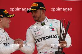Valtteri Bottas (FIN) Mercedes AMG F1 and Lewis Hamilton (GBR) Mercedes AMG F1 W09. 13.05.2018. Formula 1 World Championship, Rd 5, Spanish Grand Prix, Barcelona, Spain, Race Day.