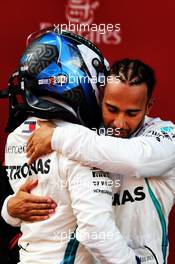 Race winner Lewis Hamilton (GBR) Mercedes AMG F1 celebrates with second placed team mate Valtteri Bottas (FIN) Mercedes AMG F1 in parc ferme. 13.05.2018. Formula 1 World Championship, Rd 5, Spanish Grand Prix, Barcelona, Spain, Race Day.