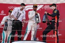 The podium (L to R): Valtteri Bottas (FIN) Mercedes AMG F1, second; Lewis Hamilton (GBR) Mercedes AMG F1, race winner; Max Verstappen (NLD) Red Bull Racing, third. 13.05.2018. Formula 1 World Championship, Rd 5, Spanish Grand Prix, Barcelona, Spain, Race Day.