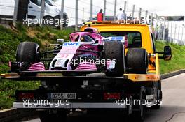 The Sahara Force India F1 VJM11 of race retiree Esteban Ocon (FRA) Sahara Force India F1 Team is recovered back to the pits on the back of a truck. 13.05.2018. Formula 1 World Championship, Rd 5, Spanish Grand Prix, Barcelona, Spain, Race Day.
