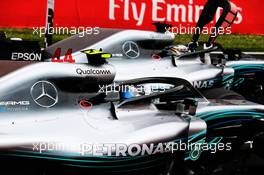 Valtteri Bottas (FIN) Mercedes AMG F1 W09 and team mate Lewis Hamilton (GBR) Mercedes AMG F1 W09 in qualifying parc ferme. 12.05.2018. Formula 1 World Championship, Rd 5, Spanish Grand Prix, Barcelona, Spain, Qualifying Day.