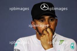 Lewis Hamilton (GBR) Mercedes AMG F1 in the post qualifying FIA Press Conference. 12.05.2018. Formula 1 World Championship, Rd 5, Spanish Grand Prix, Barcelona, Spain, Qualifying Day.