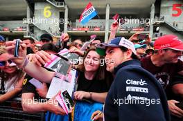 Sergio Perez (MEX) Sahara Force India F1 with fans in the F1 Fanzone. 10.05.2018. Formula 1 World Championship, Rd 5, Spanish Grand Prix, Barcelona, Spain, Preparation Day.