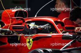 An Ferrari SF71H with wing mirrors on the Halo cockpit cover. 10.05.2018. Formula 1 World Championship, Rd 5, Spanish Grand Prix, Barcelona, Spain, Preparation Day.