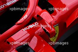 Ferrari SF71H with wing mirrors on the Halo cockpit cover. 10.05.2018. Formula 1 World Championship, Rd 5, Spanish Grand Prix, Barcelona, Spain, Preparation Day.
