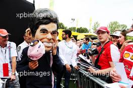 Sergio Perez (MEX) Sahara Force India F1 behind the Sergio Perez mask. 10.05.2018. Formula 1 World Championship, Rd 5, Spanish Grand Prix, Barcelona, Spain, Preparation Day.