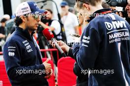 Sergio Perez (MEX) Sahara Force India F1 with the media. 10.05.2018. Formula 1 World Championship, Rd 5, Spanish Grand Prix, Barcelona, Spain, Preparation Day.