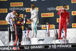 1st place Lewis Hamilton (GBR) Mercedes AMG F1, 2nd place Max Verstappen (NLD) Red Bull Racing RB14 and 3rd place Kimi Raikkonen (FIN) Ferrari SF71H. 24.06.2018. Formula 1 World Championship, Rd 8, French Grand Prix, Paul Ricard, France, Race Day.