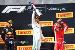 The podium (L to R): Max Verstappen (NLD) Red Bull Racing, second; Lewis Hamilton (GBR) Mercedes AMG F1, race winner; Kimi Raikkonen (FIN) Ferrari, third. 24.06.2018. Formula 1 World Championship, Rd 8, French Grand Prix, Paul Ricard, France, Race Day.