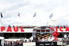 The podium (L to R): Max Verstappen (NLD) Red Bull Racing, second; Lewis Hamilton (GBR) Mercedes AMG F1, race winner; Kimi Raikkonen (FIN) Ferrari, third. 24.06.2018. Formula 1 World Championship, Rd 8, French Grand Prix, Paul Ricard, France, Race Day.