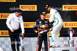 The podium (L to R): Ron Meadows (GBR) Mercedes GP Team Manager with Max Verstappen (NLD) Red Bull Racing and Lewis Hamilton (GBR) Mercedes AMG F1. 24.06.2018. Formula 1 World Championship, Rd 8, French Grand Prix, Paul Ricard, France, Race Day.