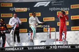 1st place Lewis Hamilton (GBR) Mercedes AMG F1, 2nd place Max Verstappen (NLD) Red Bull Racing RB14 and 3rd place Kimi Raikkonen (FIN) Ferrari SF71H. 24.06.2018. Formula 1 World Championship, Rd 8, French Grand Prix, Paul Ricard, France, Race Day.