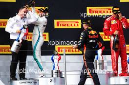 The podium (L to R): Ron Meadows (GBR) Mercedes GP Team Manager with Lewis Hamilton (GBR) Mercedes AMG F1; Sebastian Vettel (GER) Ferrari;  and Kimi Raikkonen (FIN) Ferrari. 24.06.2018. Formula 1 World Championship, Rd 8, French Grand Prix, Paul Ricard, France, Race Day.