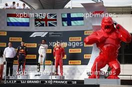 1st place Lewis Hamilton (GBR) Mercedes AMG F1, 2nd place Max Verstappen (NLD) Red Bull Racing RB14 and 3rd place Kimi Raikkonen (FIN) Ferrari SF71H. 24.06.2018. Formula 1 World Championship, Rd 8, French Grand Prix, Paul Ricard, France, Race Day.