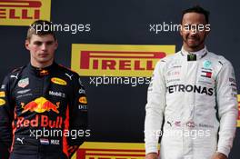 The podium (L to R): second placed Max Verstappen (NLD) Red Bull Racing with race winner Lewis Hamilton (GBR) Mercedes AMG F1. 24.06.2018. Formula 1 World Championship, Rd 8, French Grand Prix, Paul Ricard, France, Race Day.