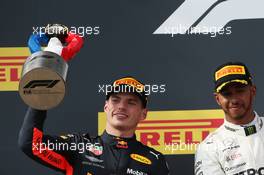 2nd place Max Verstappen (NLD) Red Bull Racing RB14 and 1st place Lewis Hamilton (GBR) Mercedes AMG F1 W09. 24.06.2018. Formula 1 World Championship, Rd 8, French Grand Prix, Paul Ricard, France, Race Day.