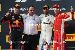 1st place Lewis Hamilton (GBR) Mercedes AMG F1, 2nd place Max Verstappen (NLD) Red Bull Racing RB14 and 3rd place Kimi Raikkonen (FIN) Ferrari SF71H. 24.06.2018. Formula 1 World Championship, Rd 8, French Grand Prix, Paul Ricard, France, Race Day.