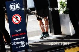 Team Personnel Curfew In Force at the Paddock Entrance Gate. 23.06.2018. Formula 1 World Championship, Rd 8, French Grand Prix, Paul Ricard, France, Qualifying Day.