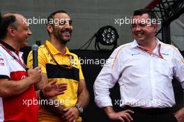 (L to R): (L to R): Frederic Vasseur (FRA) Sauber F1 Team, Team Principal with Cyril Abiteboul (FRA) Renault Sport F1 Managing Director and Eric Boullier (FRA) McLaren Racing Director. 23.06.2018. Formula 1 World Championship, Rd 8, French Grand Prix, Paul Ricard, France, Qualifying Day.