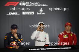 1st place Lewis Hamilton (GBR) Mercedes AMG F1, 2nd place Max Verstappen (NLD) Red Bull Racing RB14 and 3rd place Kimi Raikkonen (FIN) Ferrari  24.06.2018. Formula 1 World Championship, Rd 8, French Grand Prix, Paul Ricard, France, Race Day.