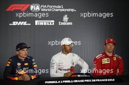1st place Lewis Hamilton (GBR) Mercedes AMG F1, 2nd place Max Verstappen (NLD) Red Bull Racing RB14 and 3rd place Kimi Raikkonen (FIN) Ferrari.  24.06.2018. Formula 1 World Championship, Rd 8, French Grand Prix, Paul Ricard, France, Race Day.