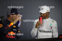 2nd place Max Verstappen (NLD) Red Bull Racing RB14 and 1st place Lewis Hamilton (GBR) Mercedes AMG F1.  Formula 1 World Championship, Rd 8, French Grand Prix, Paul Ricard, France, Race Day.