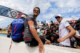(L to R): Pierre Gasly (FRA) Scuderia Toro Rosso; Romain Grosjean (FRA) Haas F1 Team; and Esteban Ocon (FRA) Sahara Force India F1 Team, on the drivers parade. 24.06.2018. Formula 1 World Championship, Rd 8, French Grand Prix, Paul Ricard, France, Race Day.