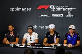 The FIA Press Conference (L to R): Romain Grosjean (FRA) Haas F1 Team; Fernando Alonso (ESP) McLaren; Esteban Ocon (FRA) Sahara Force India F1 Team; Pierre Gasly (FRA) Scuderia Toro Rosso. 21.06.2018. Formula 1 World Championship, Rd 8, French Grand Prix, Paul Ricard, France, Preparation Day.