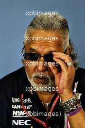 Dr. Vijay Mallya (IND) Sahara Force India F1 Team Owner in the FIA Press Conference. 06.07.2018. Formula 1 World Championship, Rd 10, British Grand Prix, Silverstone, England, Practice Day.
