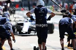 Lance Stroll (CDN) Williams FW41 practices a pit stop. 06.07.2018. Formula 1 World Championship, Rd 10, British Grand Prix, Silverstone, England, Practice Day.