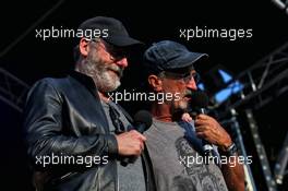 (L to R): Liam Cunningham (IRE) Actor and Eddie Jordan (IRE) on stage at the Sahara Force India F1 Team Fan Zone. 06.07.2018. Formula 1 World Championship, Rd 10, British Grand Prix, Silverstone, England, Practice Day.