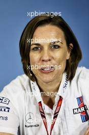 Claire Williams (GBR) Williams Deputy Team Principal in the FIA Press Conference. 06.07.2018. Formula 1 World Championship, Rd 10, British Grand Prix, Silverstone, England, Practice Day.