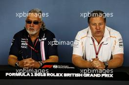 (L to R): Dr. Vijay Mallya (IND) Sahara Force India F1 Team Owner and Zak Brown (USA) McLaren Executive Director in the FIA Press Conference. 06.07.2018. Formula 1 World Championship, Rd 10, British Grand Prix, Silverstone, England, Practice Day.