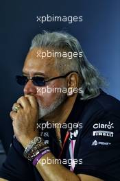 Dr. Vijay Mallya (IND) Sahara Force India F1 Team Owner in the FIA Press Conference. 06.07.2018. Formula 1 World Championship, Rd 10, British Grand Prix, Silverstone, England, Practice Day.
