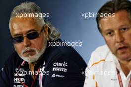 (L to R): Dr. Vijay Mallya (IND) Sahara Force India F1 Team Owner and Zak Brown (USA) McLaren Executive Director in the FIA Press Conference. 06.07.2018. Formula 1 World Championship, Rd 10, British Grand Prix, Silverstone, England, Practice Day.