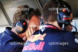 Christian Horner (GBR) Red Bull Racing Team Principal and Guillaume Rocquelin (ITA) Red Bull Racing Head of Race Engineering on the pit gantry. 06.07.2018. Formula 1 World Championship, Rd 10, British Grand Prix, Silverstone, England, Practice Day.