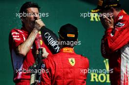 Race winner Sebastian Vettel (GER) Ferrari celebrates on the podium with Claudio Albertini (ITA) Ferrari and Kimi Raikkonen (FIN) Ferrari. 08.07.2018. Formula 1 World Championship, Rd 10, British Grand Prix, Silverstone, England, Race Day.