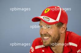 Sebastian Vettel (GER) Ferrari in the post race FIA Press Conference. 08.07.2018. Formula 1 World Championship, Rd 10, British Grand Prix, Silverstone, England, Race Day.